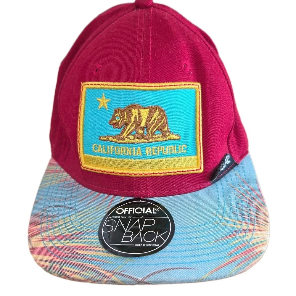 Official Crown of Snapback California Republic Bear Flag Flat Bill Hat Red Blue
